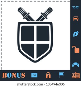 Shield and sword. Perfect icon with bonus simple icons