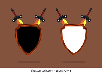 Escudo y espada. Se ajusta para juego o aplicación. Diseño para el juego. Ilustración vectorial en un estilo plano.