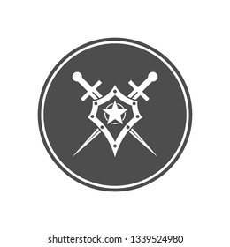 Shield and sword sign in circle.