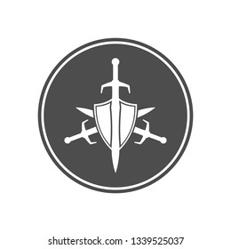 Shield and sword sign in circle.