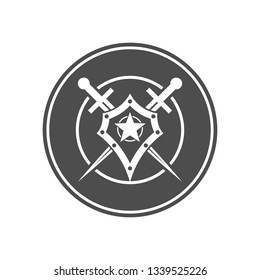 Shield and sword sign in circle.