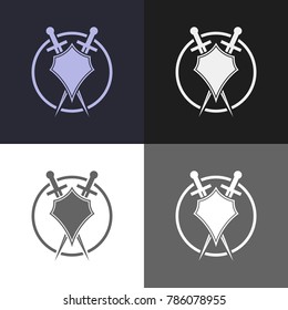 Shield and sword silhouette. Defender logo template. Power.