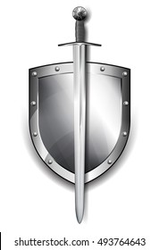 Shield with Sword Silver Shield depicting Protection Antivirus, Security, Firewall