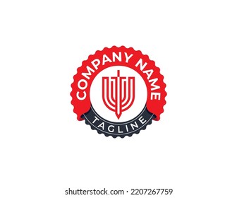 Shield and Sword Stamp Badge Logo Concept sign icon symbol Design Element. Safety, Security and Defense Logotype. Vector illustration template