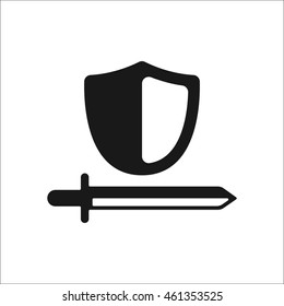 Shield with sword symbol sign simple icon on background