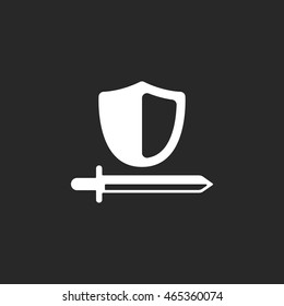 Shield with sword symbol sign simple icon on background