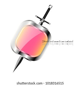 Shield and sword. Vector illustration. Military sword  ancient weapon design silhouette, European straight swords.