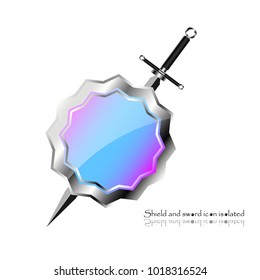 Shield and sword. Vector illustration. Military sword  ancient weapon design silhouette, European straight swords.