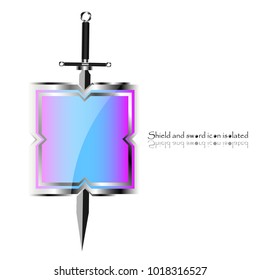 Shield and sword. Vector illustration. Military sword  ancient weapon design silhouette, European straight swords.