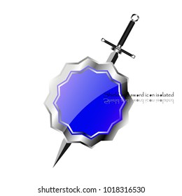Shield and sword. Vector illustration. Military sword  ancient weapon design silhouette, European straight swords.