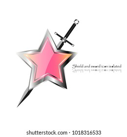 Shield and sword. Vector illustration. Military sword  ancient weapon design silhouette, European straight swords.