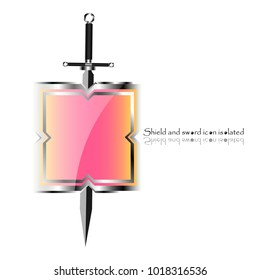 Shield and sword. Vector illustration. Military sword  ancient weapon design silhouette, European straight swords.