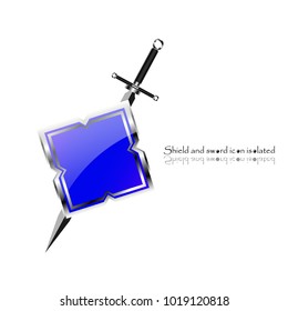 Shield and sword. Vector illustration. Military sword  ancient weapon design silhouette, European straight swords.