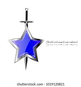 Shield and sword. Vector illustration. Military sword  ancient weapon design silhouette, European straight swords.