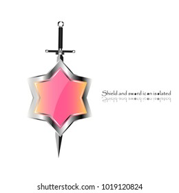 Shield and sword. Vector illustration. Military sword  ancient weapon design silhouette, European straight swords.