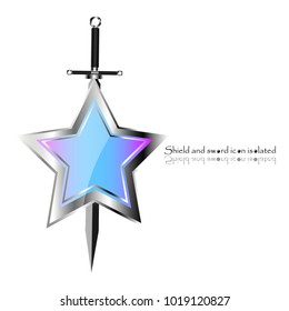 Shield and sword. Vector illustration. Military sword  ancient weapon design silhouette, European straight swords.