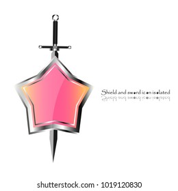 Shield and sword. Vector illustration. Military sword  ancient weapon design silhouette, European straight swords.