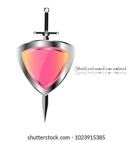 Shield and sword. Vector illustration. Military sword  ancient weapon design silhouette, European straight swords.