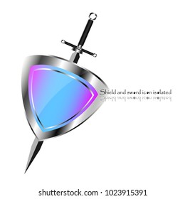 Shield and sword. Vector illustration. Military sword  ancient weapon design silhouette, European straight swords.