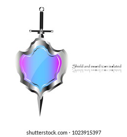 Shield and sword. Vector illustration. Military sword  ancient weapon design silhouette, European straight swords.