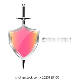 Shield and sword. Vector illustration. Military sword  ancient weapon design silhouette, European straight swords.