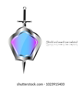 Shield and sword. Vector illustration. Military sword  ancient weapon design silhouette, European straight swords.