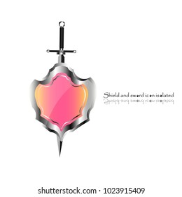 Shield and sword. Vector illustration. Military sword  ancient weapon design silhouette, European straight swords.