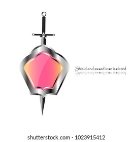 Shield and sword. Vector illustration. Military sword  ancient weapon design silhouette, European straight swords.