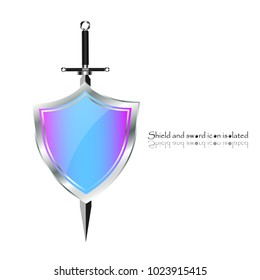 Shield and sword. Vector illustration. Military sword  ancient weapon design silhouette, European straight swords.