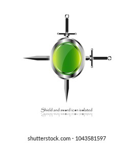 Shield and sword. Vector illustration. Military sword  ancient weapon design silhouette, European straight swords.	