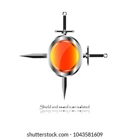 Shield and sword. Vector illustration. Military sword  ancient weapon design silhouette, European straight swords.	