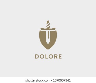 Shield sword vector logotype. Law legal protection logo design. Security guard symbol icon