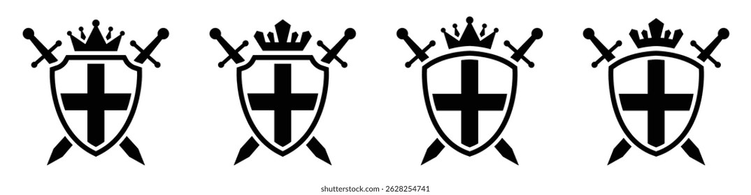 Shield swords with crown Icon, vector Illustration