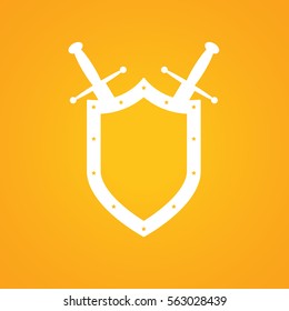 Shield and swords in flat design. Shield and sword icon. Vector illustration.