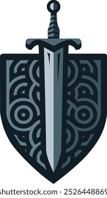 ícone de escudo e espadas em estilo plano