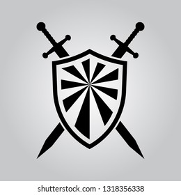Shield and swords icon on gradient background. Vector illustration