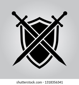 Shield and swords icon on gradient background. Vector illustration