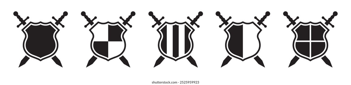 Escudo y espadas Icono, Ilustración vectorial