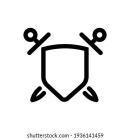 Escudo y espadas. Icono del vector. Espadas o cuchillas cruzadas en el escudo icono de vector plano para juegos y sitios web