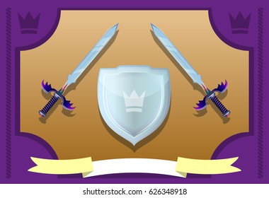 Shield and swords. Vector illustration.