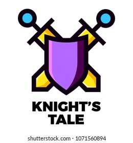 Shield and swords vector illustration. Emblem or logo for game, mobile app. Isolated on white. Protection and defence icon.