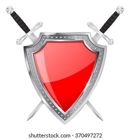 Escudo y espadas. Ilustración vectorial aislada sobre fondo blanco