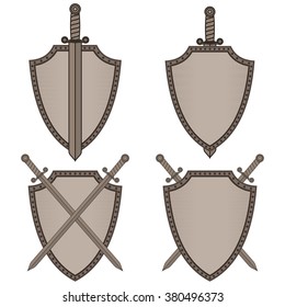 Shield and swords. Vector illustration isolated on white background.