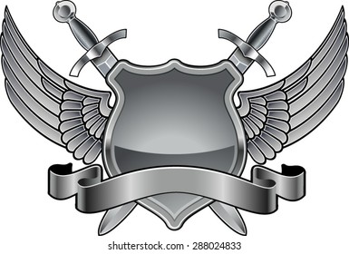 Shield With Swords, Wings And Banner