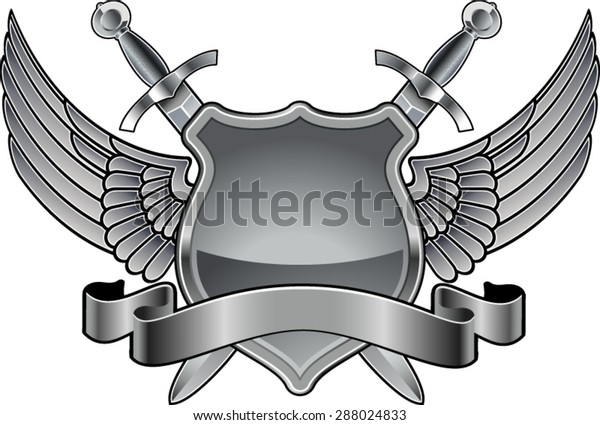 Shield Swords Wings Banner Stock Vector (Royalty Free) 288024833