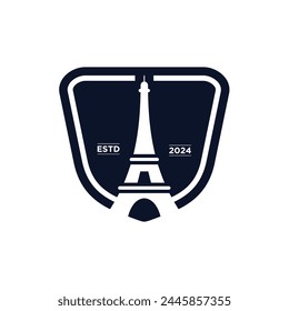 Shield with Symbol of France Eiffel Tower Building logo design