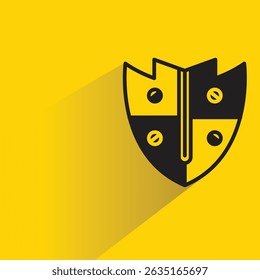 Icono de símbolo de escudo con fondo amarillo de sombra