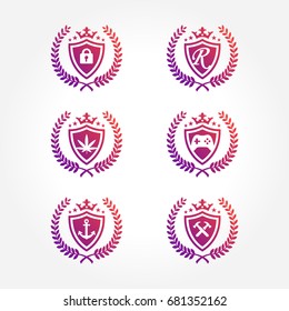 Shield Symbol with laurel wreath Design Collections set