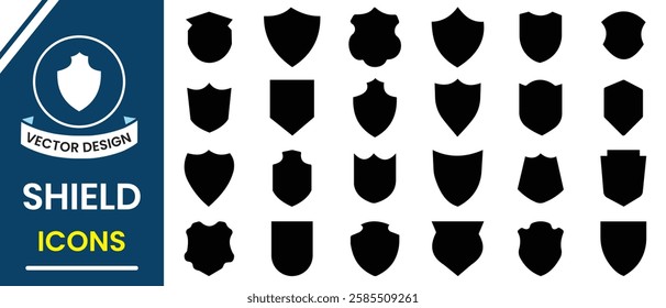 Shield symbol, logo, sign or emblem design. Shield icon, vector set. Set of shields silhouette. Protect shield security icons. Vector illustration.