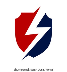 Shield Symbol. Security Logo. Thunder Icon. Vector eps 10.